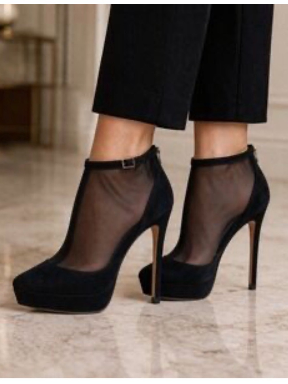 Kate Spade Neveah Black Mesh T-strap Suede Ankle Booties